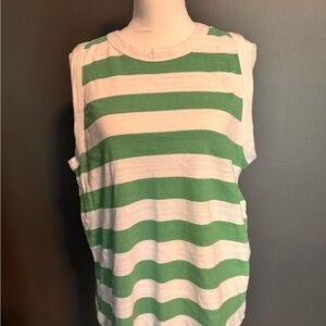 LOFT Green and White Striped Muscle Tee
